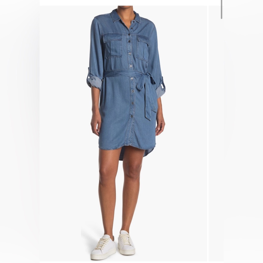 Velvet Heart size small, soft denim, rolled sleeve dress.  Side & front pockets.